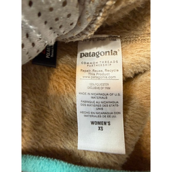 Womens Patagonia Synchilla Snap T Fleece Pullover Tan XS Teal Trim - Picture 5 of 6